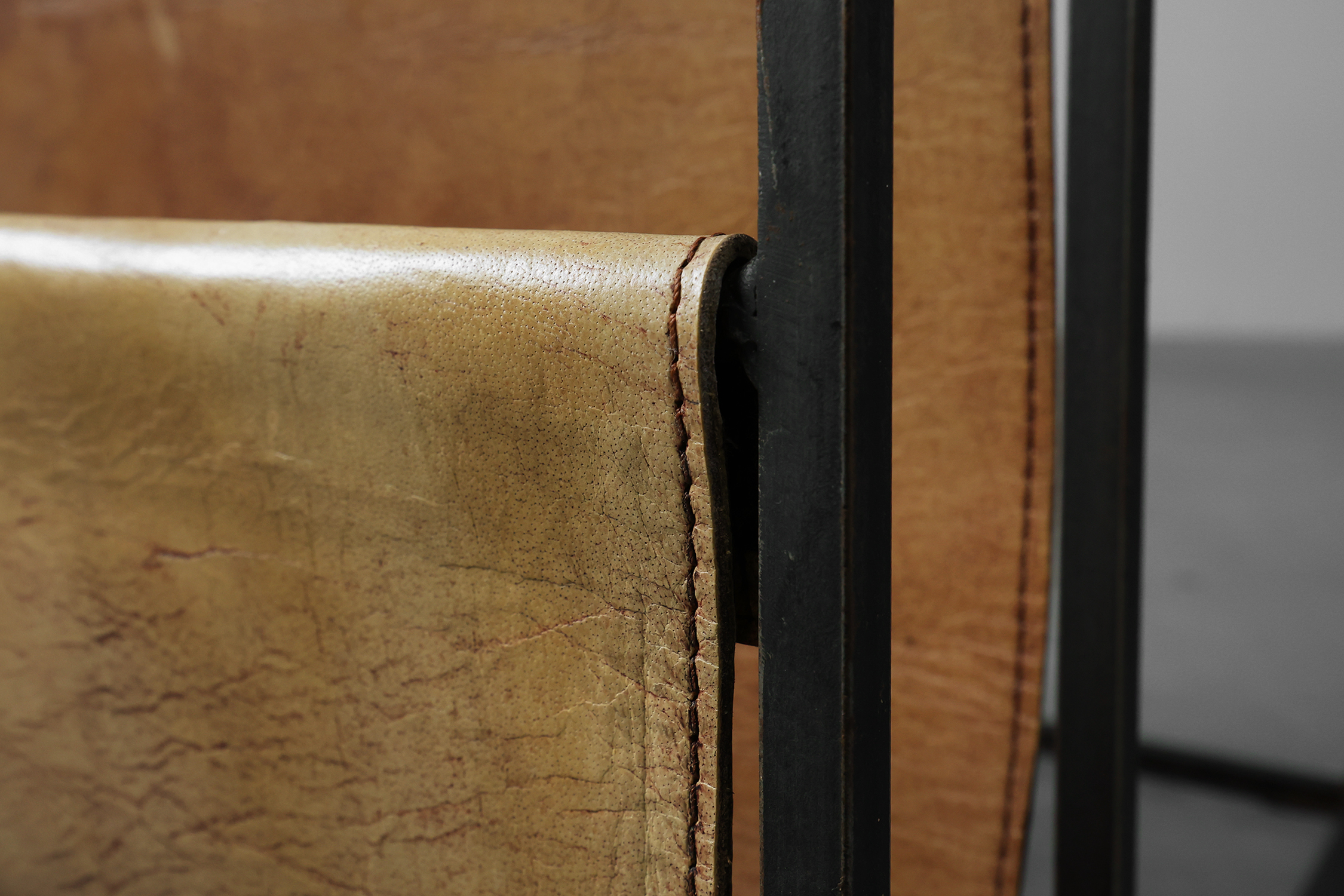 Mid-Century Magazine Holder in Metal, Wood and Leather, Belgium 1960sthumbnail